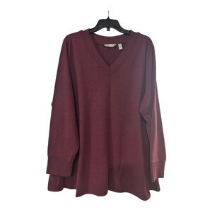 NWOT Denim&Co Women's V-Neck Sweater - Burgundy
